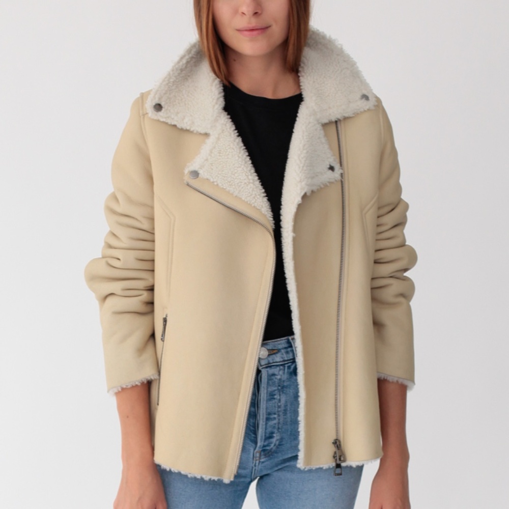 Real Curly Shearling Moto Jacket (beige)